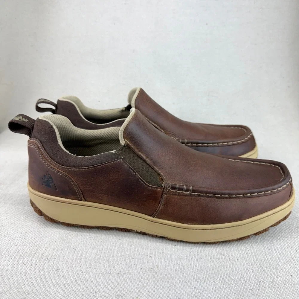 Rocky Mens 3 Lstyle Brown Leather Slip On Moc Toe Loafers RKS0631 Size 11.5M
